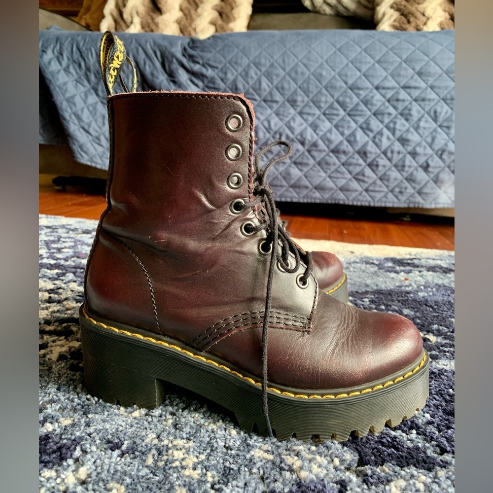 Doc Dr Martens Leona Platform Combat Boots ~ Burgundy/Red/Purple Boots